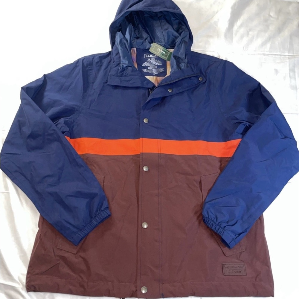 LL Bean Mens Mountain Classic Full Zip Jacket Blue Orange Burgundy M 523052